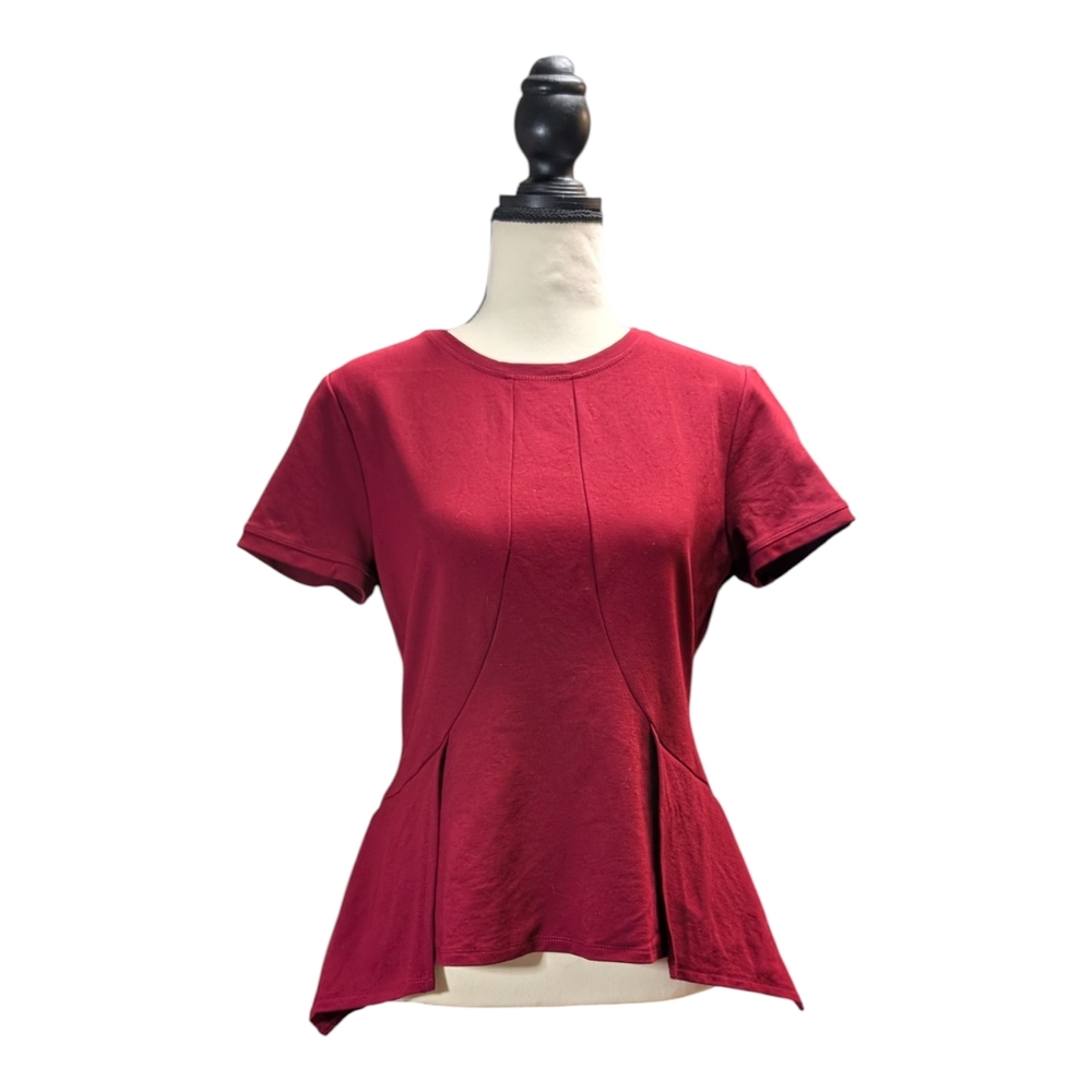 BCBGMaxAzria Wine Short Sleeve Peplum Top - Picture 2 of 8